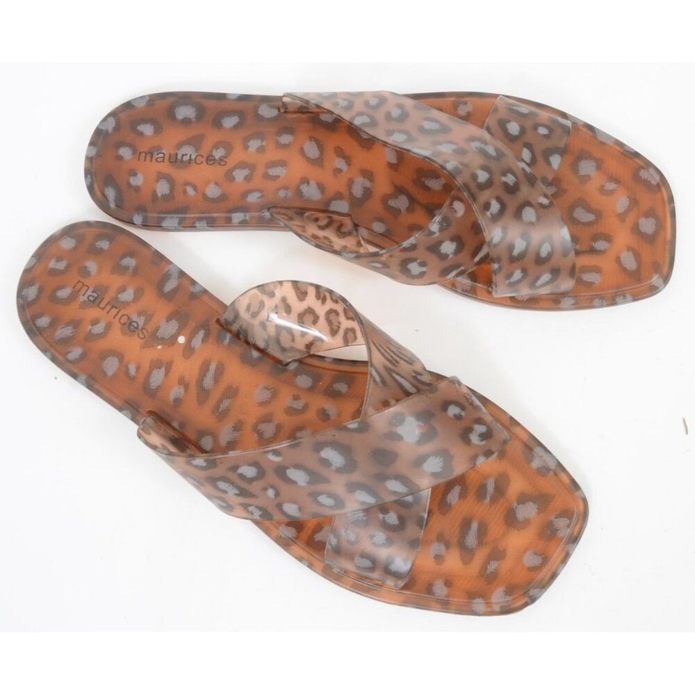 Maurices Paige 8 Brown Leopard Animal Print‎ Flat Crisscross Jelly Sandals Vacay